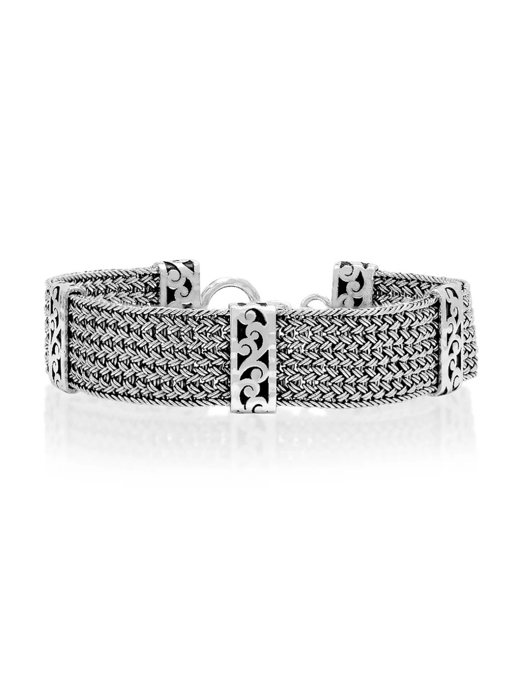 Vintage Louis Hill 925 Sterling Silver Textile Weave LS Scroll Stations Bracelet